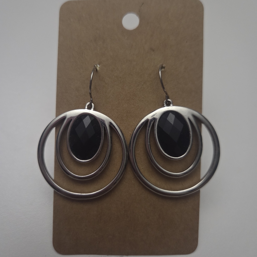 NEW! Elegant Silver and Black Hoop Earrings